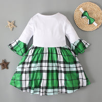 Load image into Gallery viewer, Baby Kid Girls Letters Color-blocking Flower Checked Bow Print St Patrick&#39;s Day Dresses Wholesale 22021881
