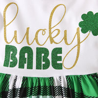Load image into Gallery viewer, Baby Kid Girls Letters Color-blocking Flower Checked Bow Print St Patrick&#39;s Day Dresses Wholesale 22021881
