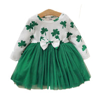 Load image into Gallery viewer, Baby Kid Girls Color-blocking Flower Bow Print St Patrick&#39;s Day Dresses Wholesale 22021884
