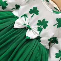 Load image into Gallery viewer, Baby Kid Girls Color-blocking Flower Bow Print St Patrick&#39;s Day Dresses Wholesale 22021884
