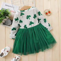 Load image into Gallery viewer, Baby Kid Girls Color-blocking Flower Bow Print St Patrick&#39;s Day Dresses Wholesale 22021884
