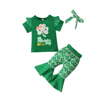 Load image into Gallery viewer, 2 Pieces Set Baby Kid Girls St Patrick&#39;s Day Letters Flower Bow Print T-Shirts And Love heart Pants Wholesale 22021885
