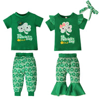 Load image into Gallery viewer, 2 Pieces Set Baby Kid Girls St Patrick&#39;s Day Letters Flower Bow Print T-Shirts And Love heart Pants Wholesale 22021885
