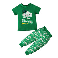 Load image into Gallery viewer, 2 Pieces Set Baby Kid Girls St Patrick&#39;s Day Letters Flower Bow Print T-Shirts And Love heart Pants Wholesale 22021885
