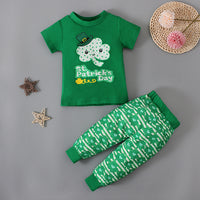 Load image into Gallery viewer, 2 Pieces Set Baby Kid Girls St Patrick&#39;s Day Letters Flower Bow Print T-Shirts And Love heart Pants Wholesale 22021885
