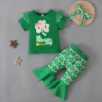 Load image into Gallery viewer, 2 Pieces Set Baby Kid Girls St Patrick&#39;s Day Letters Flower Bow Print T-Shirts And Love heart Pants Wholesale 22021885
