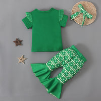 Load image into Gallery viewer, 2 Pieces Set Baby Kid Girls St Patrick&#39;s Day Letters Flower Bow Print T-Shirts And Love heart Pants Wholesale 22021885
