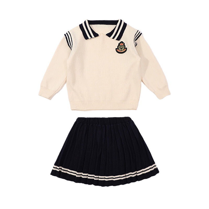 2 Pieces Set Baby Kid Girls Striped Embroidered Sweaters And Skirts Wholesale 220223291