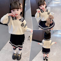 Load image into Gallery viewer, 2 Pieces Set Baby Kid Girls Striped Embroidered Sweaters And Skirts Wholesale 220223291
