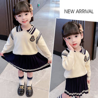 Load image into Gallery viewer, 2 Pieces Set Baby Kid Girls Striped Embroidered Sweaters And Skirts Wholesale 220223291
