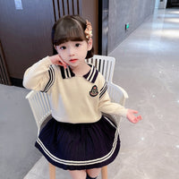 Load image into Gallery viewer, 2 Pieces Set Baby Kid Girls Striped Embroidered Sweaters And Skirts Wholesale 220223291
