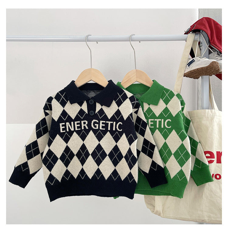 Baby Kid Boys Letters Checked Crochet Sweaters Knitwear Wholesale 220223320