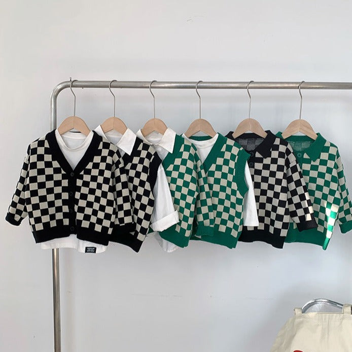 Baby Kid Boys Checked Crochet Cardigan Knitwear Wholesale 220223367