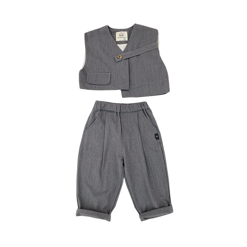 2 Pieces Set Baby Kid Boys Solid Color Vests Waistcoats And Pants Wholesale 220223432