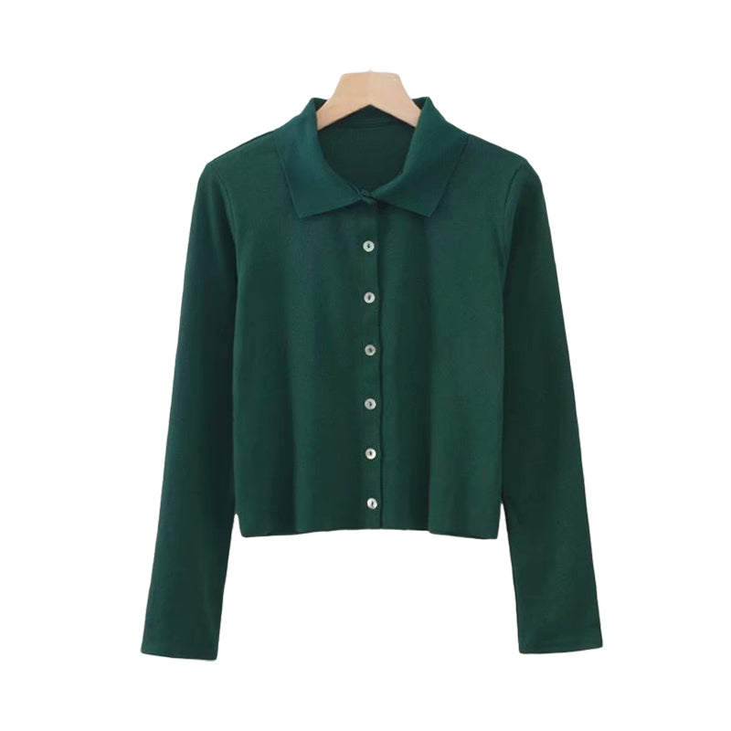 Women Solid Color Polo Shirts Blouses Wholesale 220224161