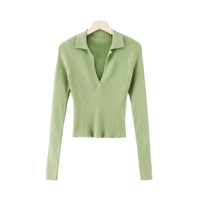 Load image into Gallery viewer, Women Solid Color Muslin&amp;Ribbed Polo Shirts Knitwear Wholesale 220224202

