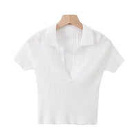 Load image into Gallery viewer, Women Solid Color Muslin&amp;Ribbed Polo Shirts Knitwear Wholesale 220224202
