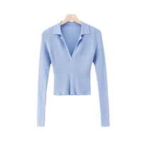 Load image into Gallery viewer, Women Solid Color Muslin&amp;Ribbed Polo Shirts Knitwear Wholesale 220224202
