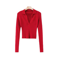 Load image into Gallery viewer, Women Solid Color Muslin&amp;Ribbed Polo Shirts Knitwear Wholesale 220224202
