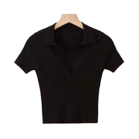Load image into Gallery viewer, Women Solid Color Muslin&amp;Ribbed Polo Shirts Knitwear Wholesale 220224202
