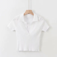 Load image into Gallery viewer, Women Solid Color Muslin&amp;Ribbed Polo Shirts Knitwear Wholesale 220224202
