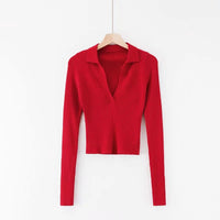 Load image into Gallery viewer, Women Solid Color Muslin&amp;Ribbed Polo Shirts Knitwear Wholesale 220224202
