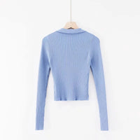 Load image into Gallery viewer, Women Solid Color Muslin&amp;Ribbed Polo Shirts Knitwear Wholesale 220224202
