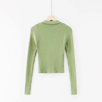 Load image into Gallery viewer, Women Solid Color Muslin&amp;Ribbed Polo Shirts Knitwear Wholesale 220224202
