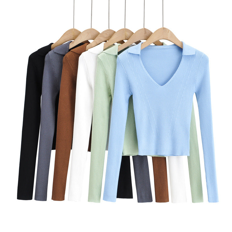 Women Solid Color Polo Shirts Blouses Wholesale 22022422