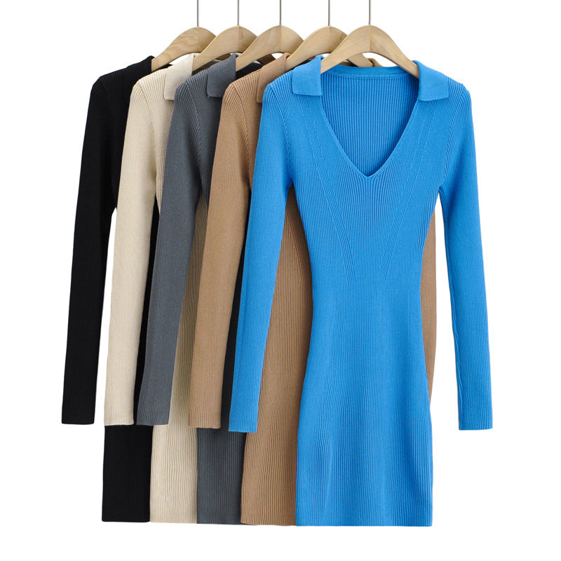 Women Solid Color Polo Dresses Wholesale 22022425
