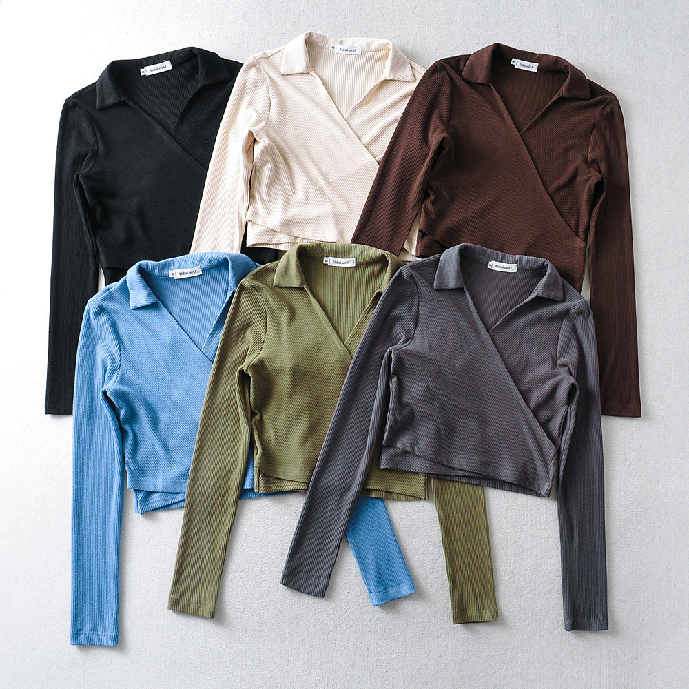 Women Solid Color Polo Shirts Blouses Wholesale 22022439