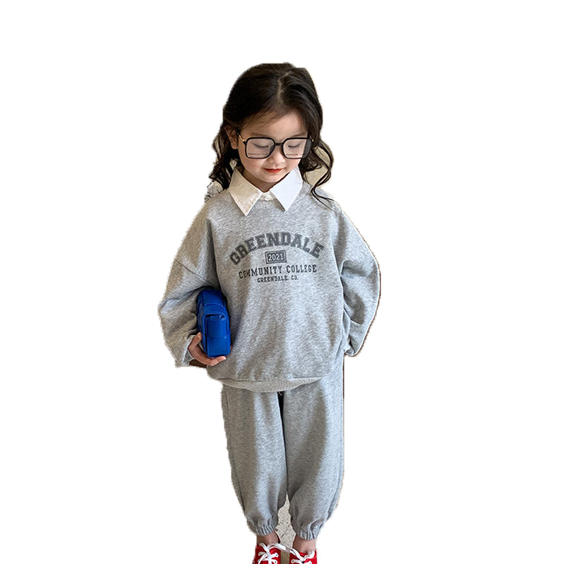 2 Pieces Set Baby Kid Unisex Sports Letters Print Hoodies&Swearshirts And Solid Color Pants Wholesale 220301286