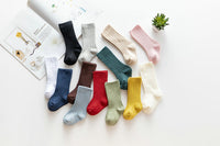 Load image into Gallery viewer, Girls Boys Solid Color Muslin&amp;Ribbed Accessories Socks Wholesale 220302109
