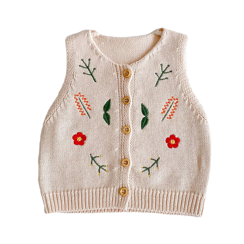 Baby Kid Girls Solid Color Embroidered Vests Waistcoats Wholesale 220302118
