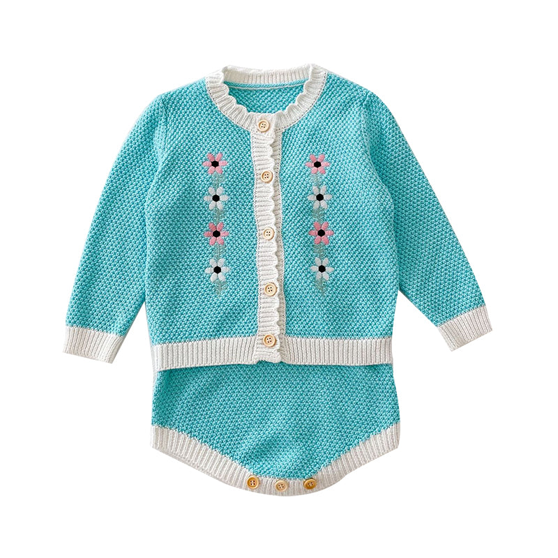 Baby Kid Girls Flower Crochet Cardigan Knitwear And Rompers Wholesale 220302135
