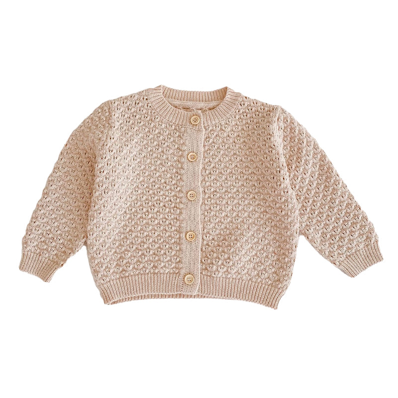 Baby Girls Solid Color Crochet Cardigan Knitwear Wholesale 220302143