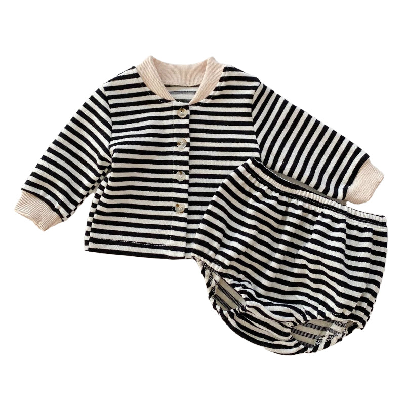 2 Pieces Set Baby Unisex Striped Jackets Outwears And Shorts Wholesale 220302146