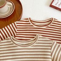 Load image into Gallery viewer, 2 Pieces Set Baby Unisex Striped Tops Cartoon Embroidered And Muslin&amp;Ribbed Rompers Wholesale 220302152
