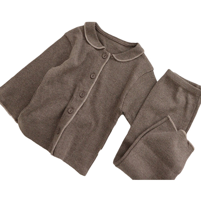 2 Pieces Set Baby Kid Boys Solid Color Tops And Pants Sleepwears Wholesale 220302160