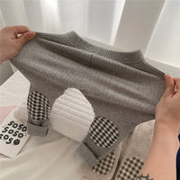 Load image into Gallery viewer, Baby Kid Girls Checked Muslin&amp;Ribbed Pants Leggings Wholesale 220302161
