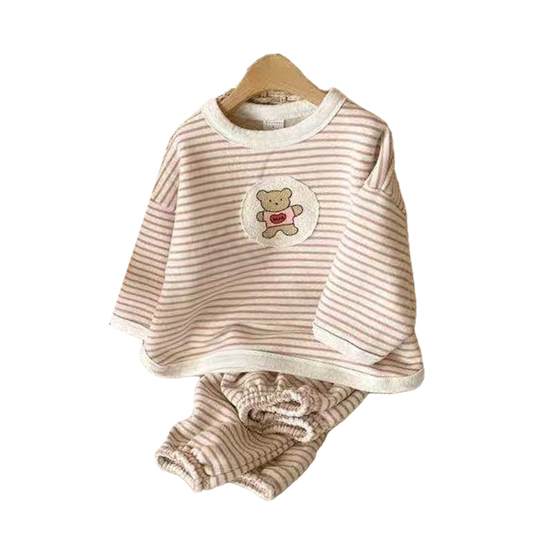 2 Pieces Set Baby Kid Unisex Striped Cartoon Print Tops And Pants Wholesale 220302170