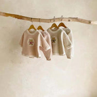 Load image into Gallery viewer, 2 Pieces Set Baby Kid Unisex Striped Cartoon Print Tops And Pants Wholesale 220302170
