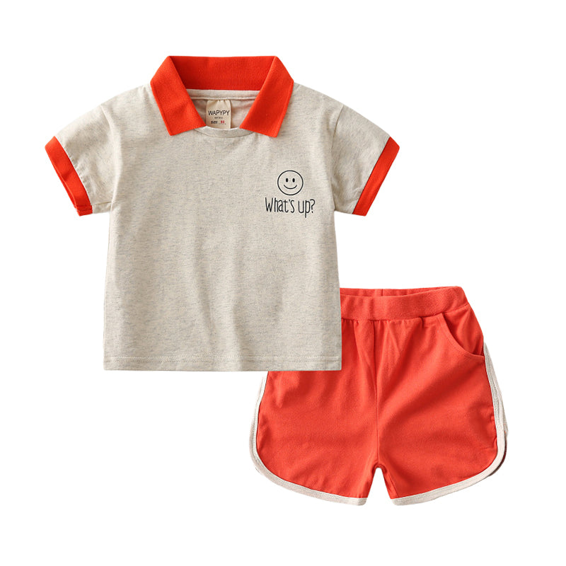 2 Pieces Set Baby Kid Boys Letters Expression Print T-Shirts And Shorts Wholesale 220302182