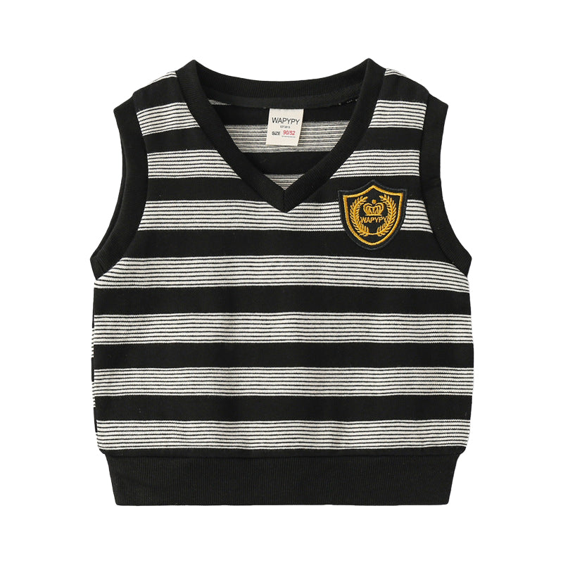 Baby Kid Boys Striped Embroidered Vests Waistcoats Wholesale 220302184