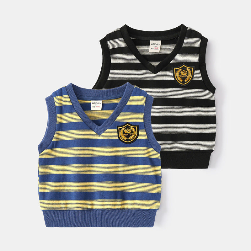 Baby Kid Boys Striped Embroidered Vests Waistcoats Wholesale 220302184