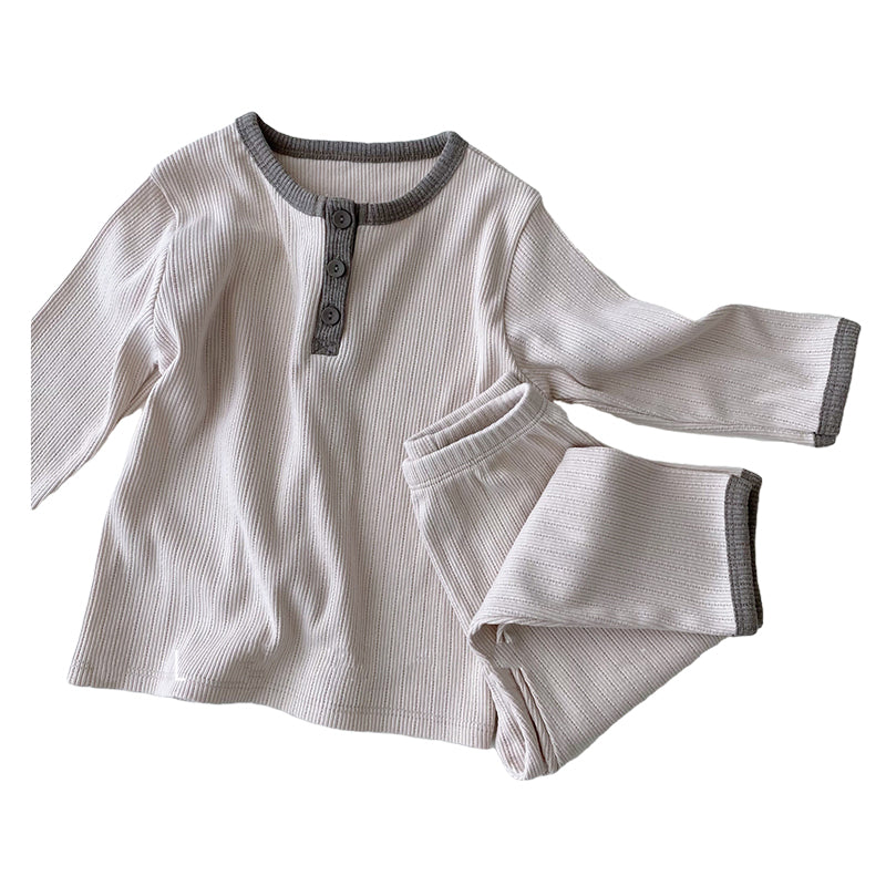 2 Pieces Set Baby Kid Boys Color-blocking Muslin&Ribbed Tops And Pants Wholesale 220302203