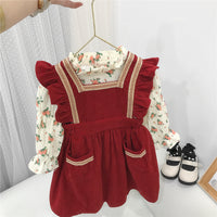 Load image into Gallery viewer, 2 Pieces Set Baby Kid Girls Flower Print Tops And Lace Dresses Wholesale 220302206
