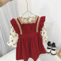 Load image into Gallery viewer, 2 Pieces Set Baby Kid Girls Flower Print Tops And Lace Dresses Wholesale 220302206
