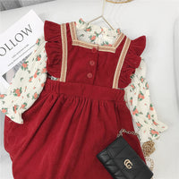 Load image into Gallery viewer, 2 Pieces Set Baby Kid Girls Flower Print Tops And Lace Dresses Wholesale 220302206
