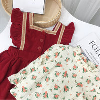 Load image into Gallery viewer, 2 Pieces Set Baby Kid Girls Flower Print Tops And Lace Dresses Wholesale 220302206
